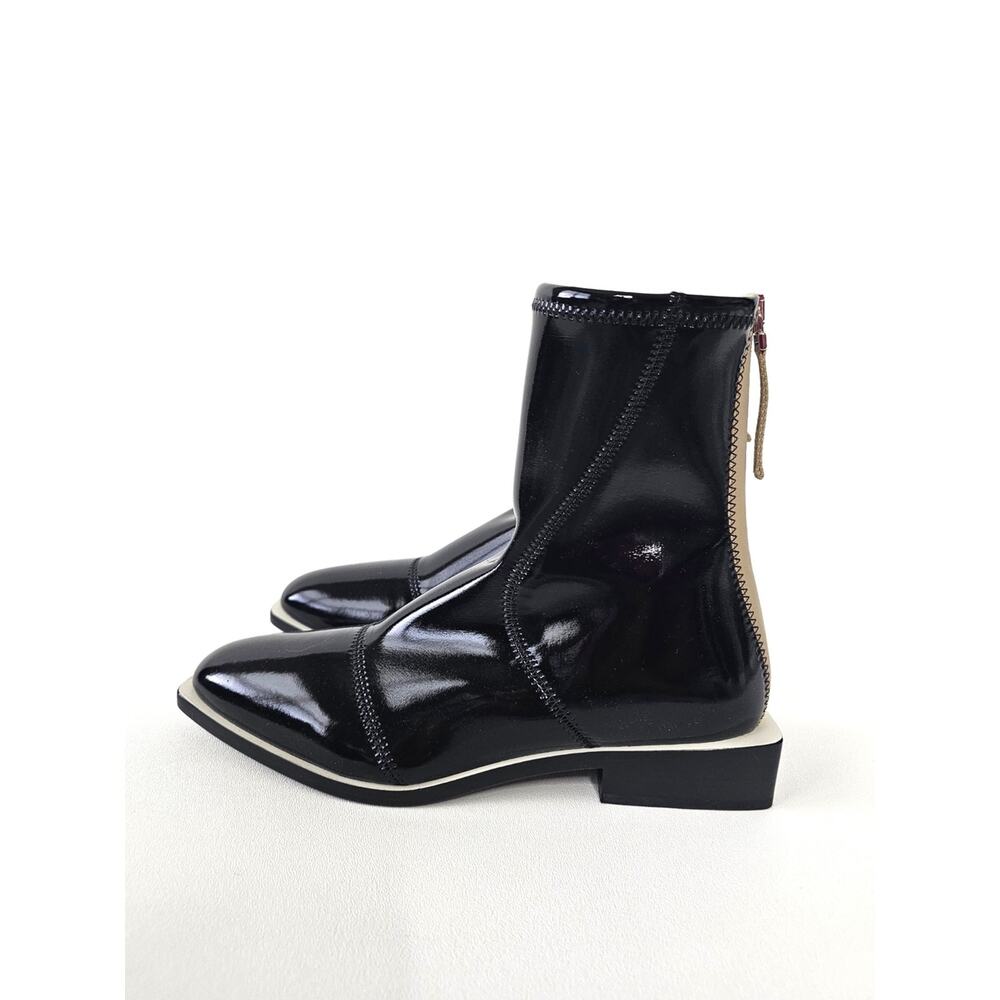 Fendi Glossy Neoprene F-Frame Ankle Boots Black 39.5 US 9.5 Square Toe